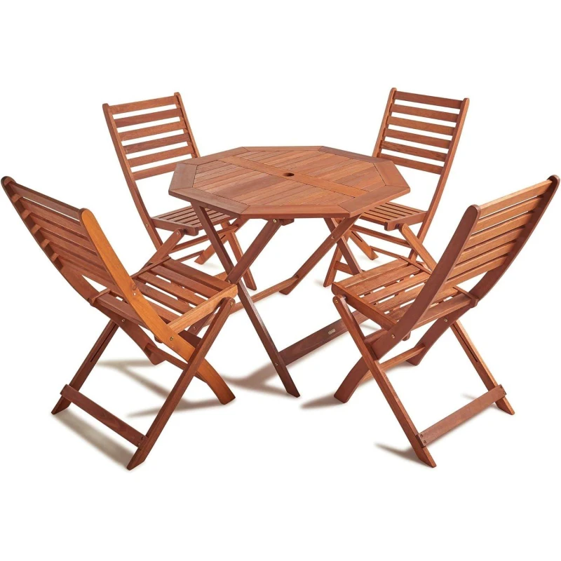 Image of VonHaus Wooden Octagonal Table And 4 Chair Set Brown unisex One Size