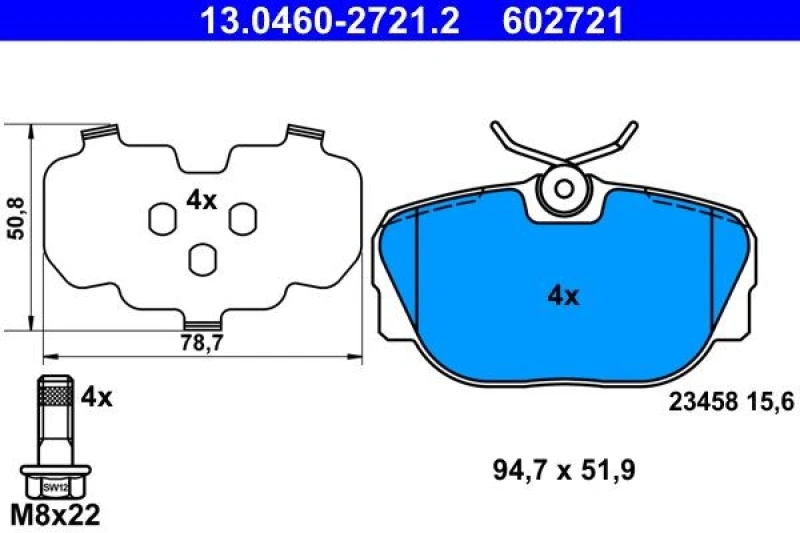 Image of ATE 13.0460-2721.2 Brake pad set excl. wear warning contact, with brake caliper screws Brake Pad Set,disc brake (402)