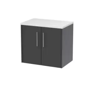 Image of Hudson Reed Juno 600mm Wall Hung 2 Door Vanity & Sparkling White Laminate Top - Graphite Grey