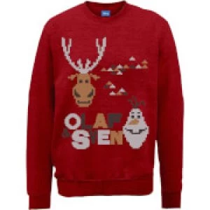 Image of Disney Frozen Christmas Olaf And Sven Red Christmas Sweatshirt - M - Red