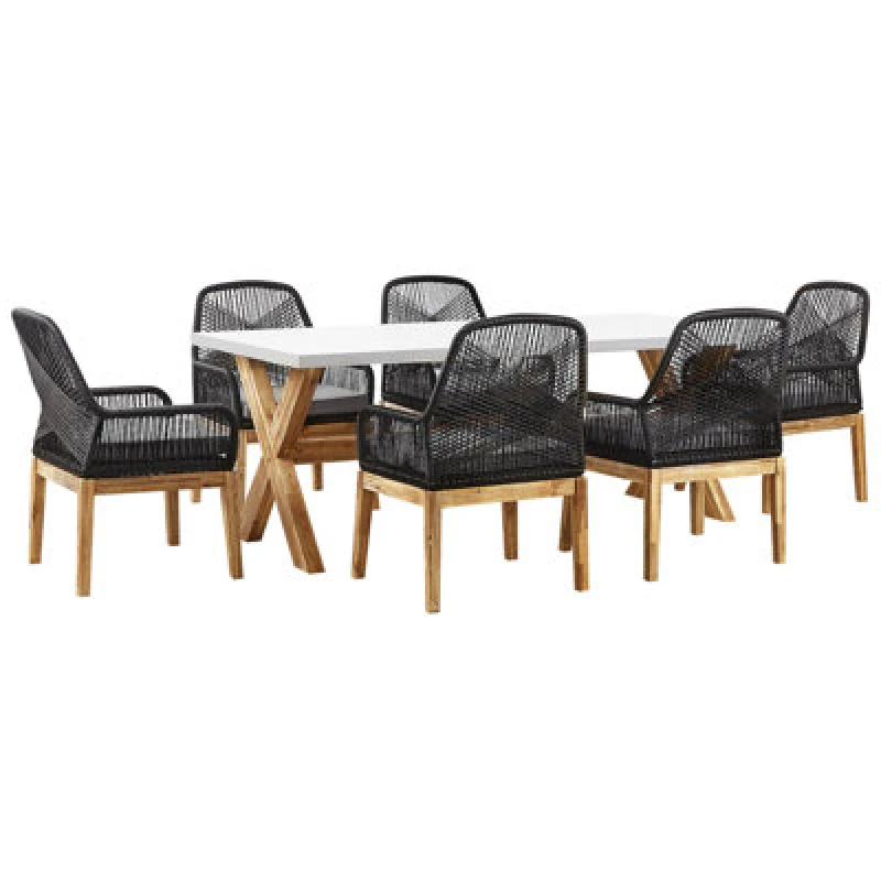 Image of BELIANI Garden Dining Set 6 Seater OLBIA with Cushions Concrete Black 328918