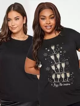 Image of Yours 2 Pack Ss Novelty Fizz The Season/ Black, Size 16, Women