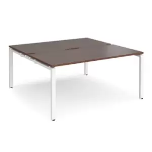 Image of Bench Desk 2 Person Starter Rectangular Desks 1600mm Walnut Tops With White Frames 1600mm Depth Adapt