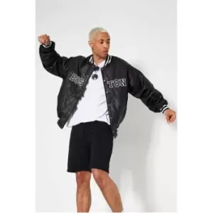 Image of I Saw It First Premium Faux Leather Boston Graphic Padded Bomber Jacket - Black