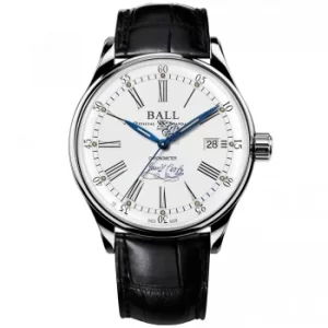 Image of BALL Endeavour Chronometer Automatic White Dial Black Leather Strap Mens Watch NM3288D-LL2CJ-WH