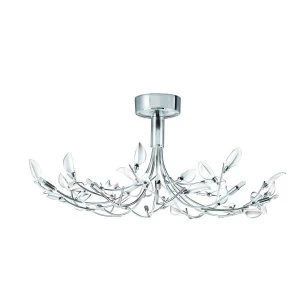 image of 10 Light Multi Arm Flower Design Ceiling Flush Light Chrome and Glass, G4 Bulb