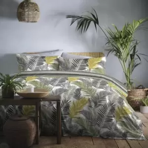 image of Tropical Print Easy Care Reversible Duvet Cover Set, Ochre, Double - Fusion