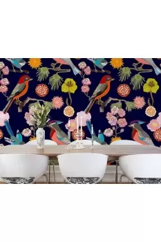 Image of Floral Birds Wall Mural