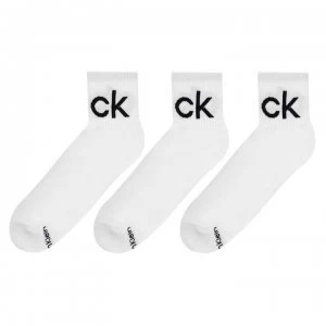 Image of Calvin Klein Quarter Logo 3 Pack Socks - White