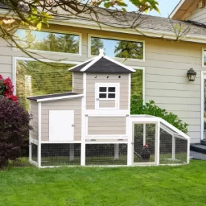 Image of PawHut Wooden Chicken Coop Outdoor Hen House Multi-room Poultry Cage with Removable Tray Separate Nesting Box, Grey 235 x 83 x 171cm
