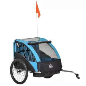 image of Reiten Kids 2-Seater Foldable Bicycle Trailer with Storage Bag - Black/Blue