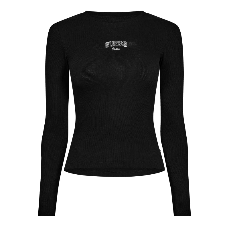 Image of Guess Womens Embro SlimT Long Sleeve T-Shirt Black female 8 (XS)
