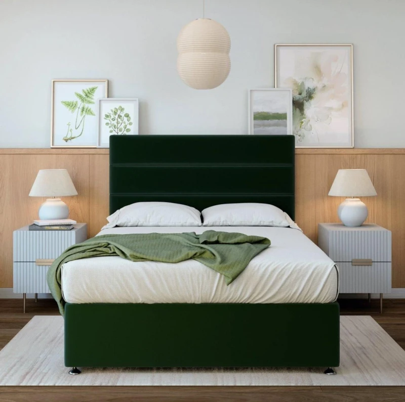 Image of Bedmaster Bedmaster Neptune Spring Plush Velvet Divan Set And Headboard in Emerald Size: Small Single Emerald Small Single Unisex 9507565573556