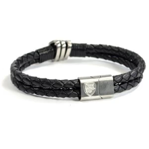 image of Arsenal Leather Double Plait Stainless Steel Boxed Bracelet