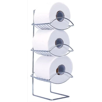 image of Sabichi - Oceana 3 Tier Chrome Bathroom Toilet Paper Roll Holder Free Standing - Stainless-Steel - Silver