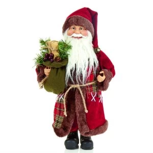 image of Premier Standing Santa with Patchwork Coat Ornament - 40cm