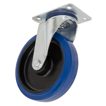 image of Heavy-Duty Blue Elastic Rubber Swivel Castor Wheel 125mm - Trade