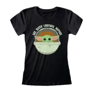 image of Star Wars: The Mandalorian Womens/Ladies Eat Sleep Levitate The Child Fitted T-Shirt (M) (Black)