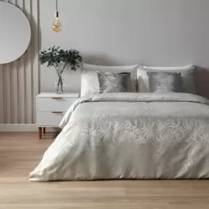 Image of Paoletti Marble Jacquard Metallic Swirl Duvet Cover Set, Oyster, Super King