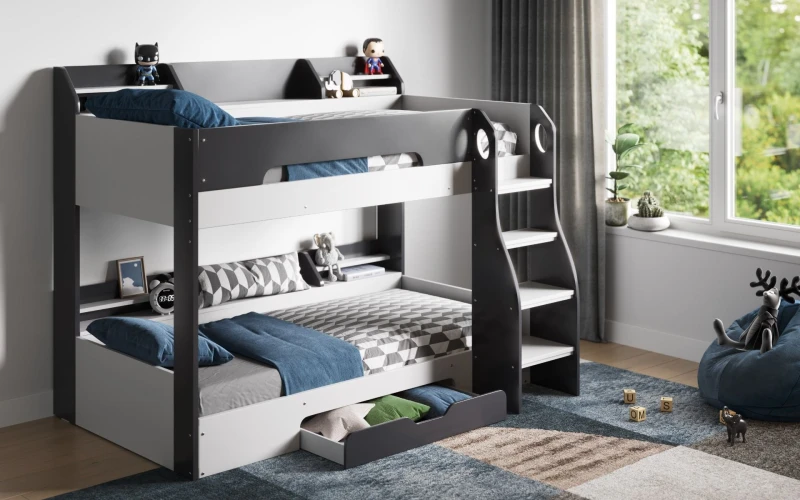 Image of Flair Flick Bunk Bed with Storage in Grey Size: Single Grey Unisex Single
