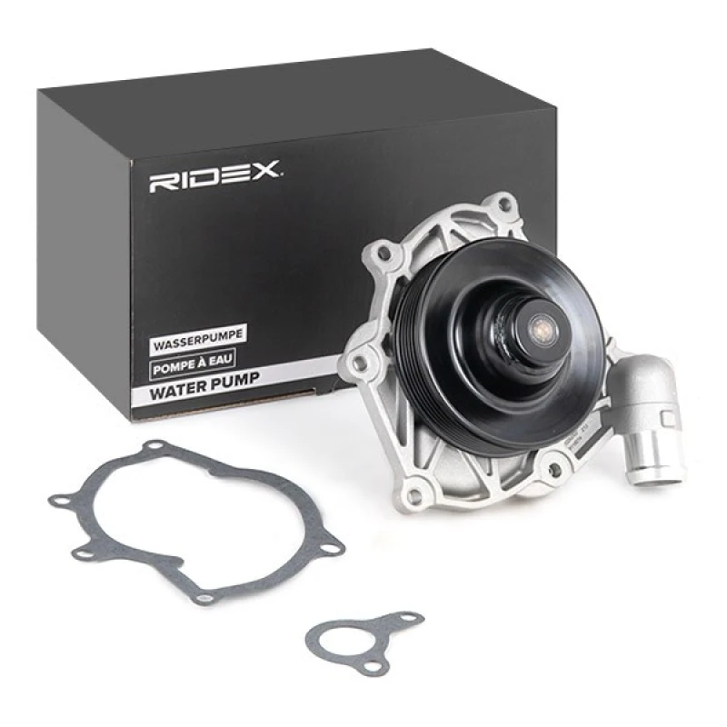 Image of RIDEX 1260W0435 Water pump with V-ribbed belt pulley, Belt Pulley pressed on, with gasket/seal Water Pump (1260)