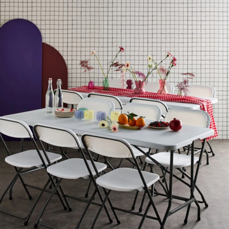 Image of sweeek Pair Of Folding Plastic Reception Tables With 12 Chairs White