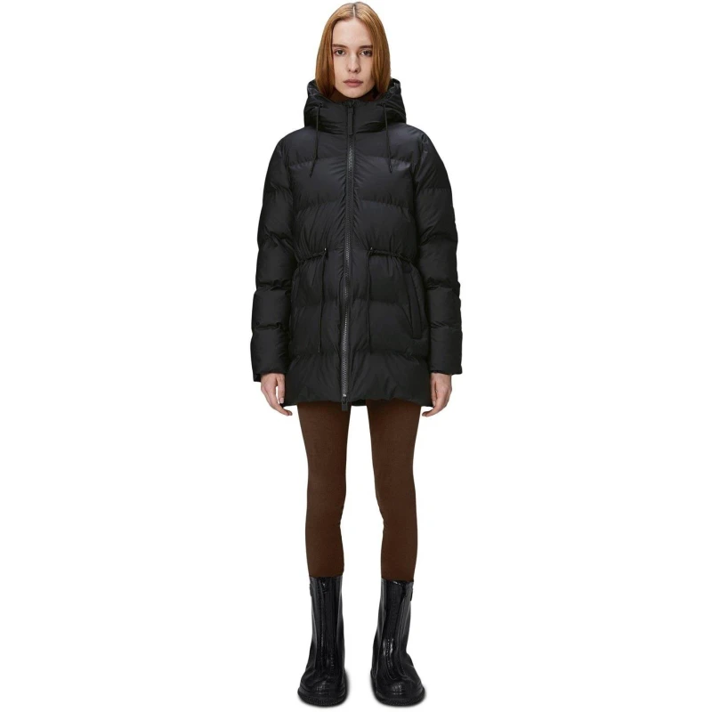 Image of Rains Alta Water-Resistant Insulated Long Puffer Jacket 01 Black female Large