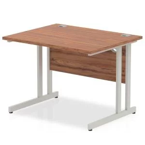 image of Impulse 1000 x 800mm Straight Desk Walnut Top Silver Cantilever Leg