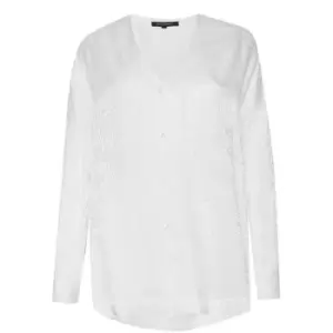 Image of French Connection Chofa Drape V Neck Shirt - White