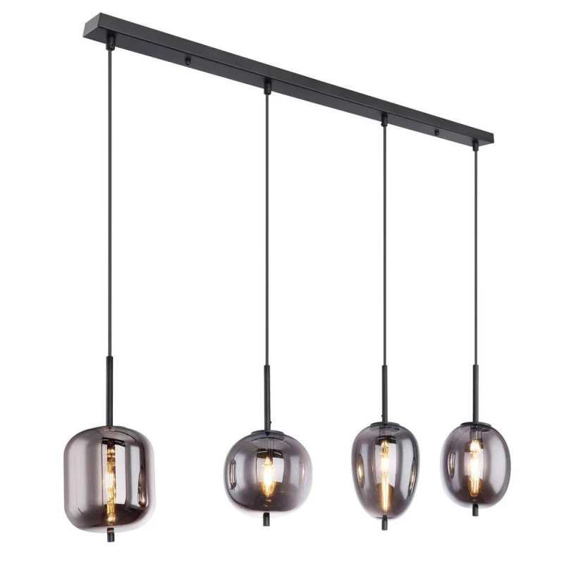 Image of Netlighting Blacky Bar Pendant Ceiling Light Black Glass Shade 4x E14 Black Unisex