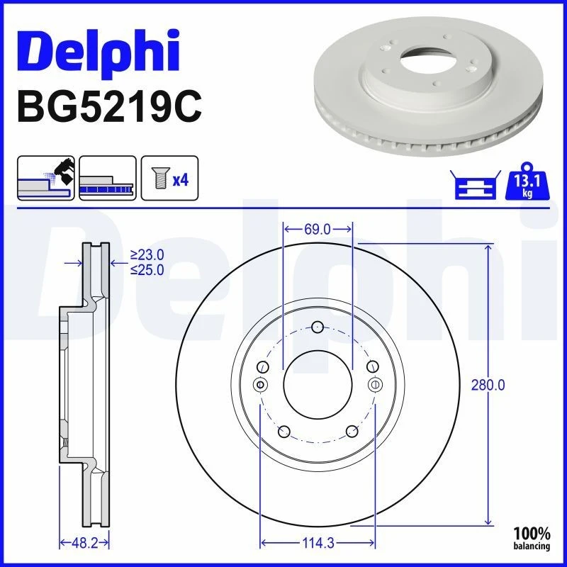 Image of DELPHI Brake disc DELPHI BG5219C