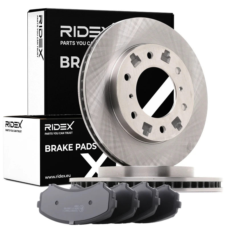 Image of RIDEX 3405B1163 Brake disc and pads set Front Axle, Brake Disc Type: internally vented, with acoustic wear warning Brake Set,disc brakes (3405)