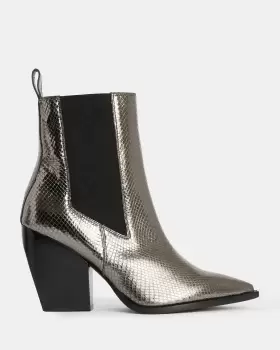 Image of AllSaints Ria Snakeskin Effect Leather Boots