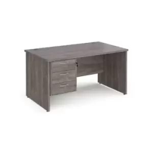 image of Maestro 25 straight desk 1400mm x 800mm with 3 drawer pedestal - grey oak top with panel end leg