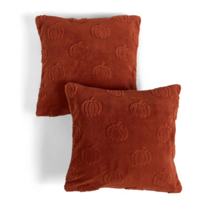 Image of OHS OHS 2 x Tufted Pumpkin Soft Cushion Covers with Invisible Zipper in Burnt Orange Size: 45cm x 45cm Burnt Orange 45cm x 45cm Unisex 5027434225989