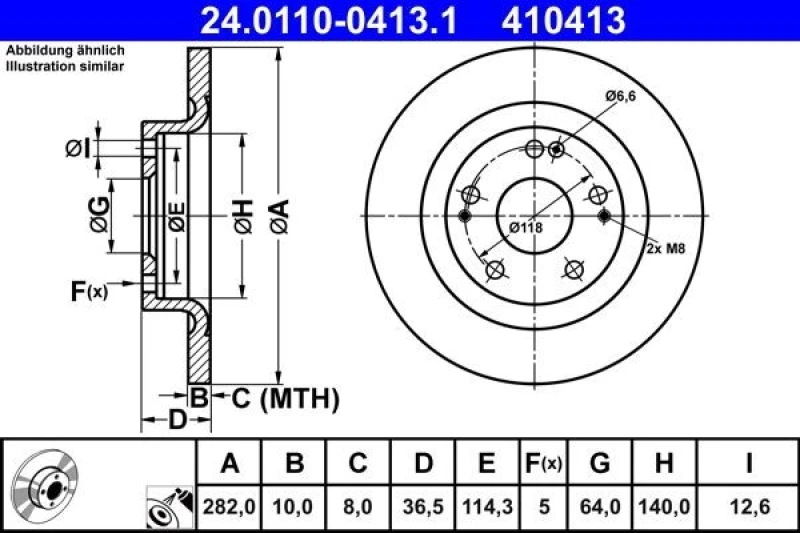Image of Brake disc ATE 24.0110-0413.1