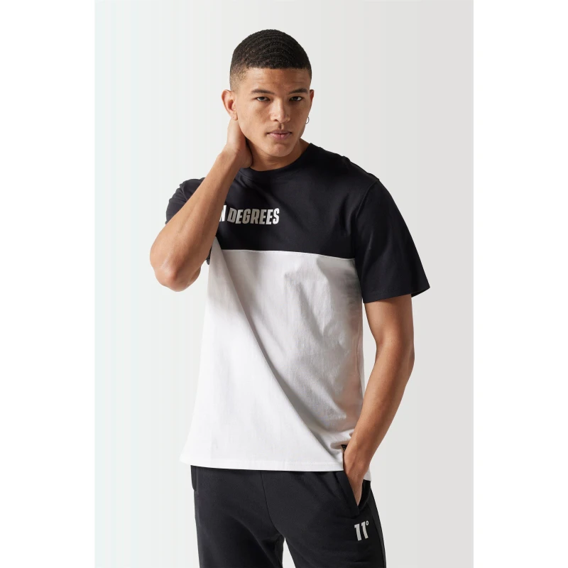 Image of 11 Degrees Colour Block T-Shirt - White / Black White/Black male XL