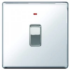 image of Wickes 20A Light Switch + LED 1 Gang Polished Chrome Screwless Flat Plate