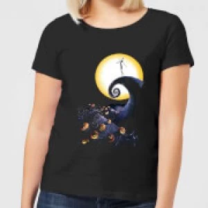 image of Nightmare Before Christmas Jack Skellington Pumpkin King Colour Womens T-Shirt - Black