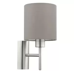 Image of Wall Light Colour Satin Nickel Shade Taupe Fabric Rocker Switch Bulb E27 1x60W