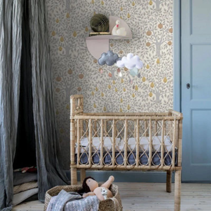 Image of Galerie Apelviken 2 White Grey Gold Apples & Pears Smooth Wallpaper