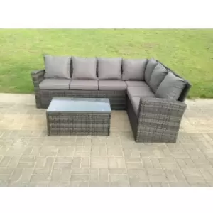 Image of Fimous 6 Seater Outdoor Dark Grey Rattan High Back Corner Sofa Set