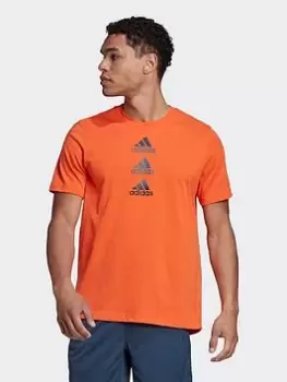 image of adidas Train D2m Stacked Logo T-Shirt, Orange Size M Men