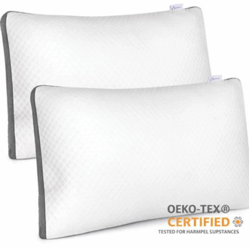 Image of Aamira Luxury Shredded Memory Foam Bed Pillow 70X45Cm 2 Pack, Orthopaedic Neck Back & Side Support, Bamboo Washable Cover