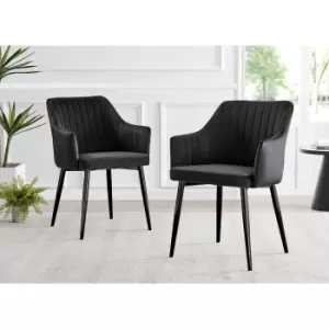 Image of Furniture Box 2X Calla Black Velvet Dining Chairs With Black Legs
