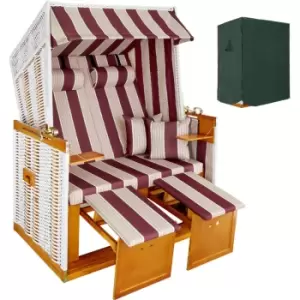 Image of Beach chair with cushions - sun chair, folding beach chair, beach lounger - red/white - red/white