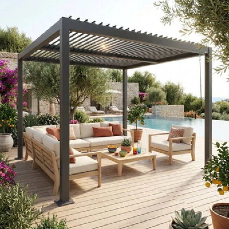 Image of sweeek 3x3m Louvered Aluminium Pergola With Adjustable Slats Dark Grey