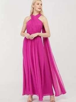 image of Monsoon Maura Cross Neck Cape Maxi Dress - Pink