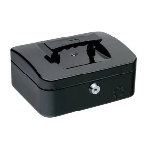 image of 5 Star Facilities Cash Box with 5 compartment Tray Steel Spring Lock 8" W200xD160xH70mm Black