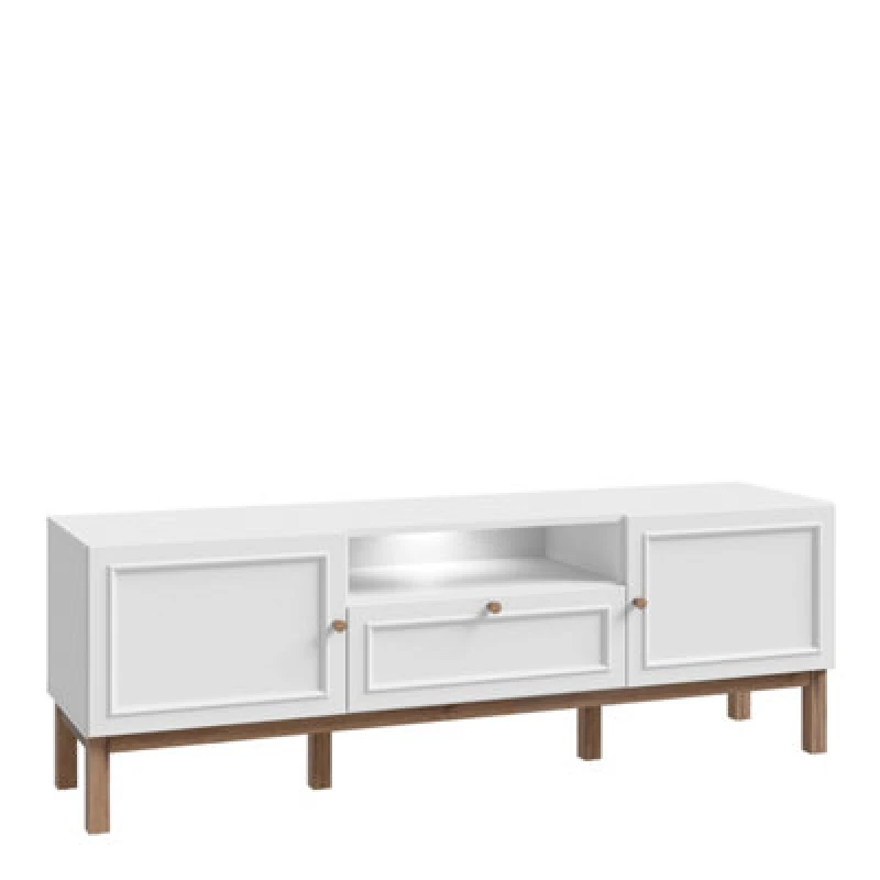 Image of Furniture To Go Wensley 2 Door 1 Drawer TV Unit In Light Grey And Oak Inc LED Lighting